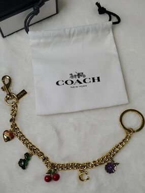 Coach Gold-tone Charm Chain Keyring with Multicolor Enamel Charms